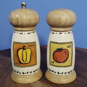 Vintage M&S Salt Shaker & Pepper Mill / Grinder Ceramic Wood Marks & Spencer